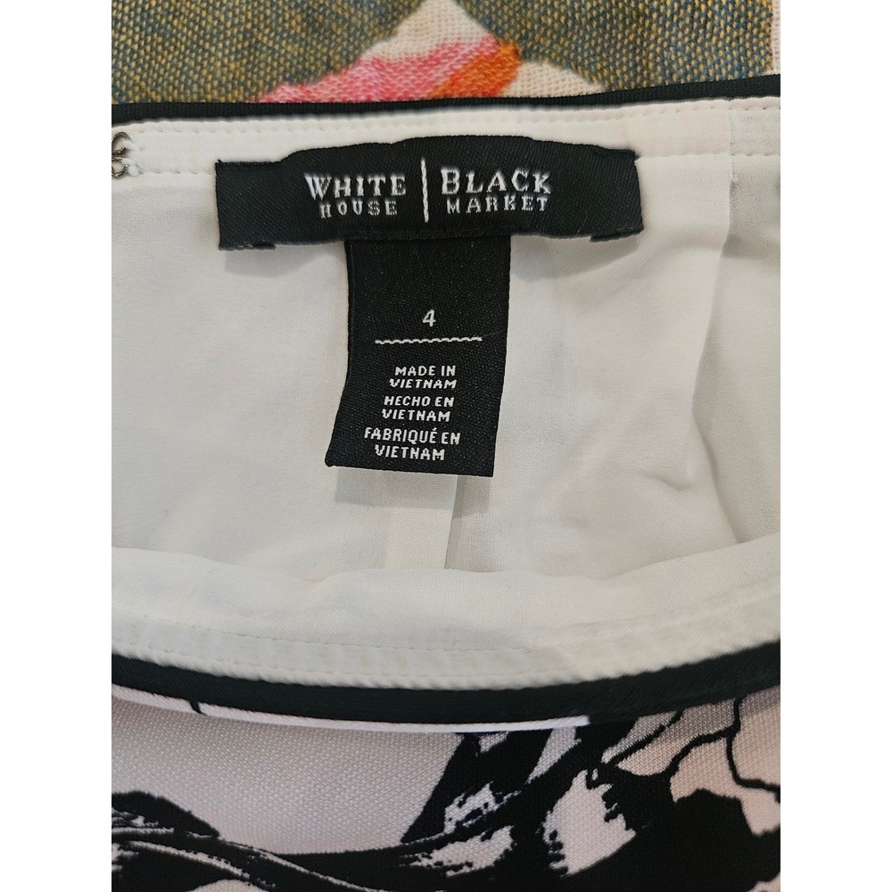 White House Black Market Floral Butterfly Pencil Skirt Black White Career Sz 4 - Picture 4 of 6